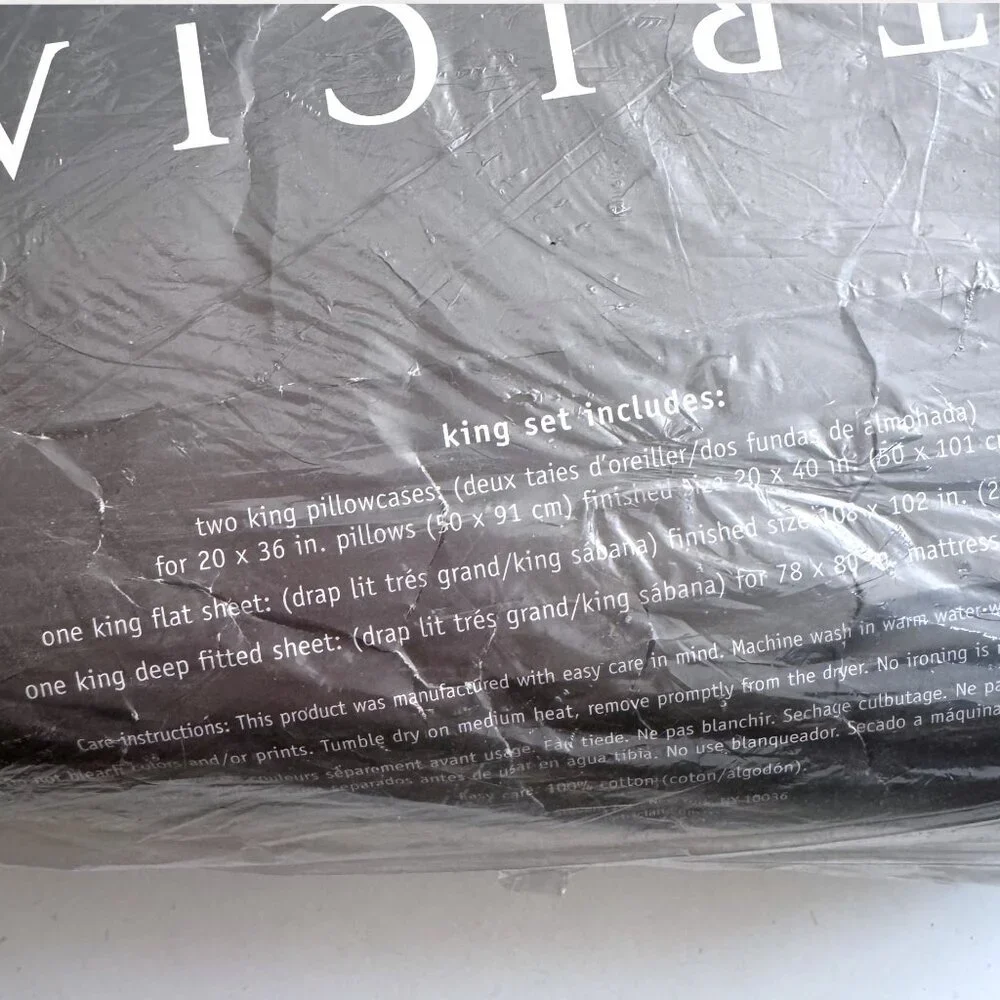 Vintage Patrician King Sheet Set 100% Cotton Navy Gold Jacquard Pattern NWT